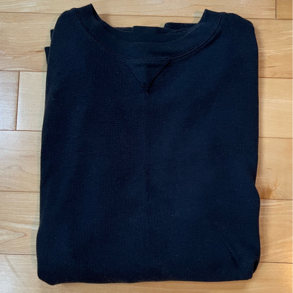 Mens Solid Black Long Sleeve Waffle Shirt